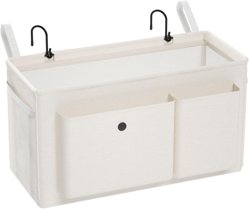 Edudif Bedside Caddy Bedside Organizer with Fixed Straps & Water Bottle Holder, Bunk Bed Caddy ideal for Home, Dorm, Hospital, Crib, Versatile Bedside Storage Solution (White) - Image 1